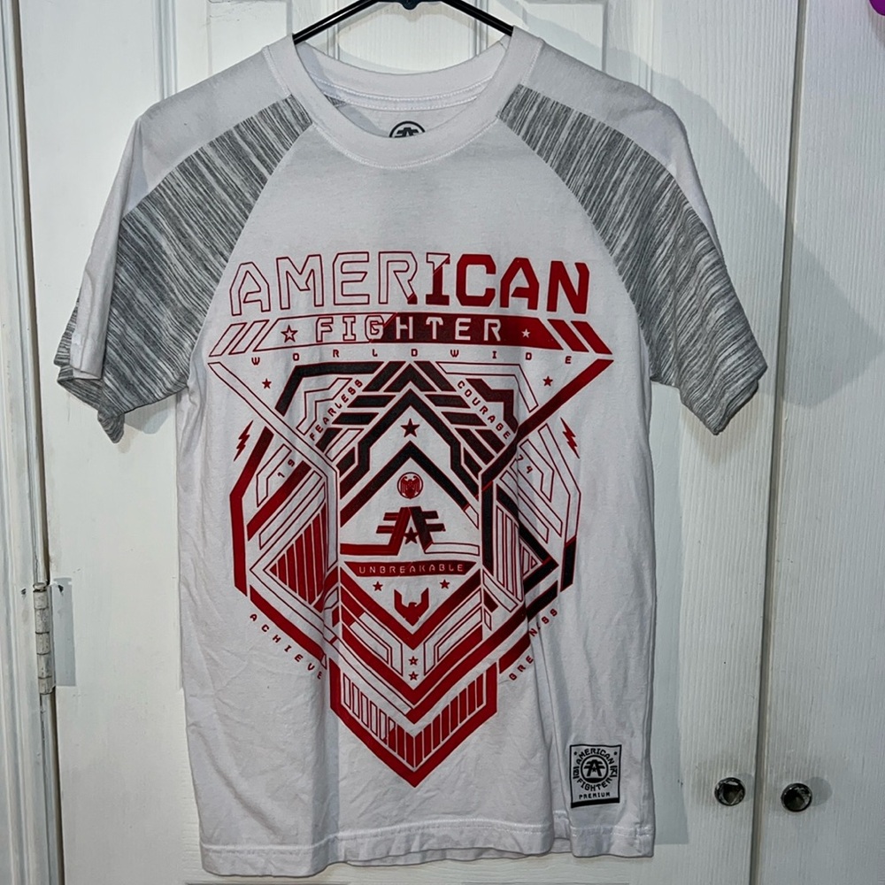 AMERICAN FIGHTER Red White Black Athletic Fit Mens T-shirt XS